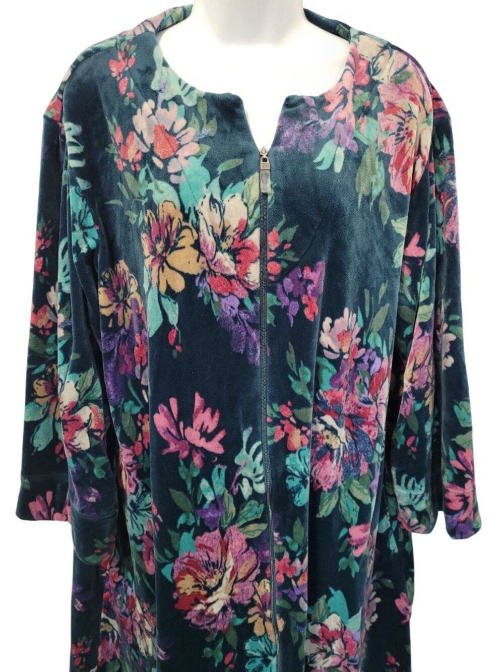 Miss Elaine Womens Vintage Floral Zip Front Velour Robe PL Soft Lounge Casual